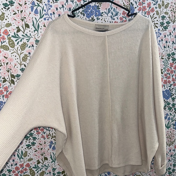 Cream Ribbed Knit Sweater - Picture 3 of 6